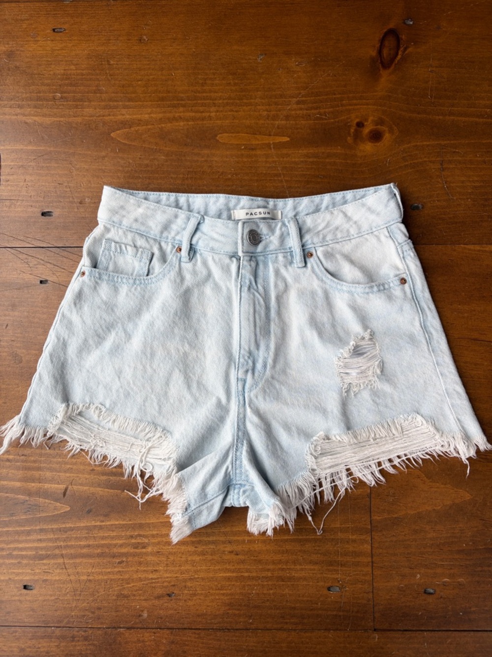 PacSun High Rise Festival Distressed Light Blue Shorts Sz 25